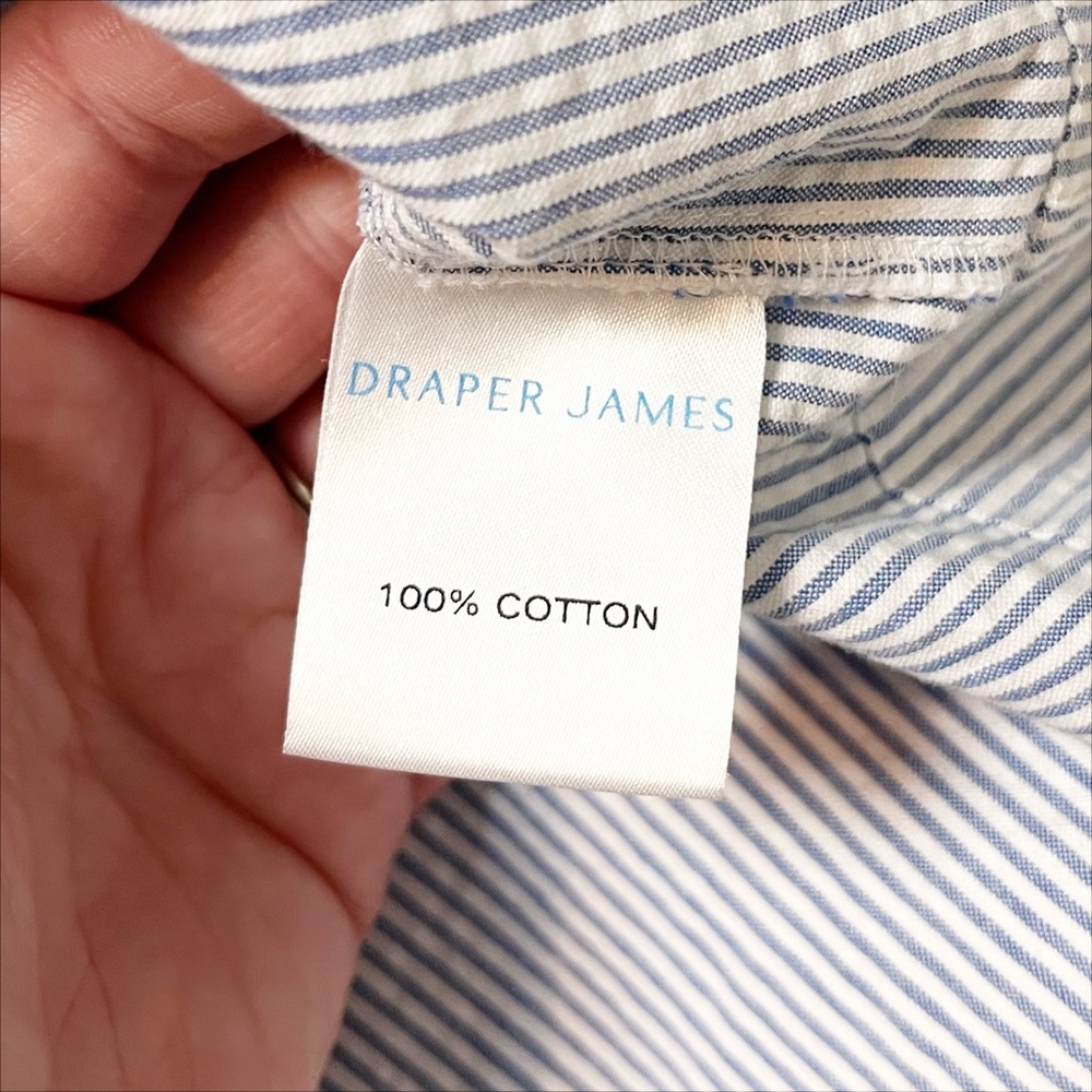 Draper James NWT Seersucker Ruffle Shirt Dress 12 blue white classic shift - Picture 8 of 12